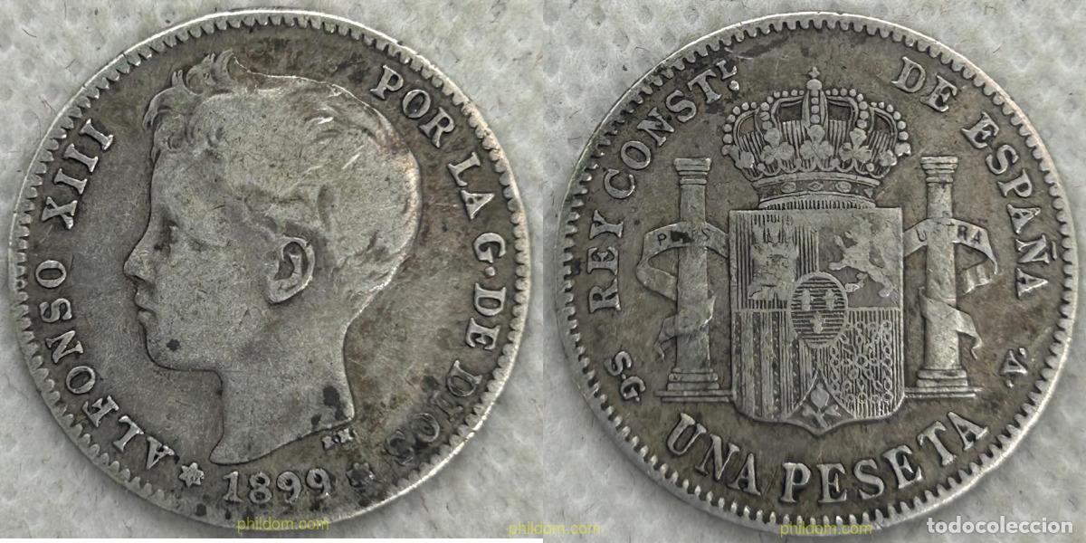 Coins of Spain: 4698 ESPA&Ntilde;A 1899 ALFONSO XIII 1 PESETA 1899 SG V