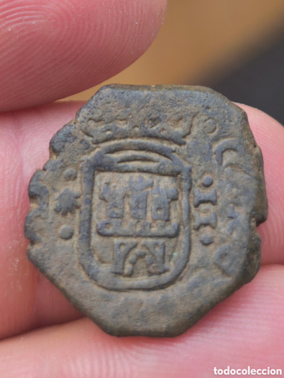 Monedas de Espa&ntilde;a: Carlos II 1680 2 maravedis Coru&ntilde;a venera