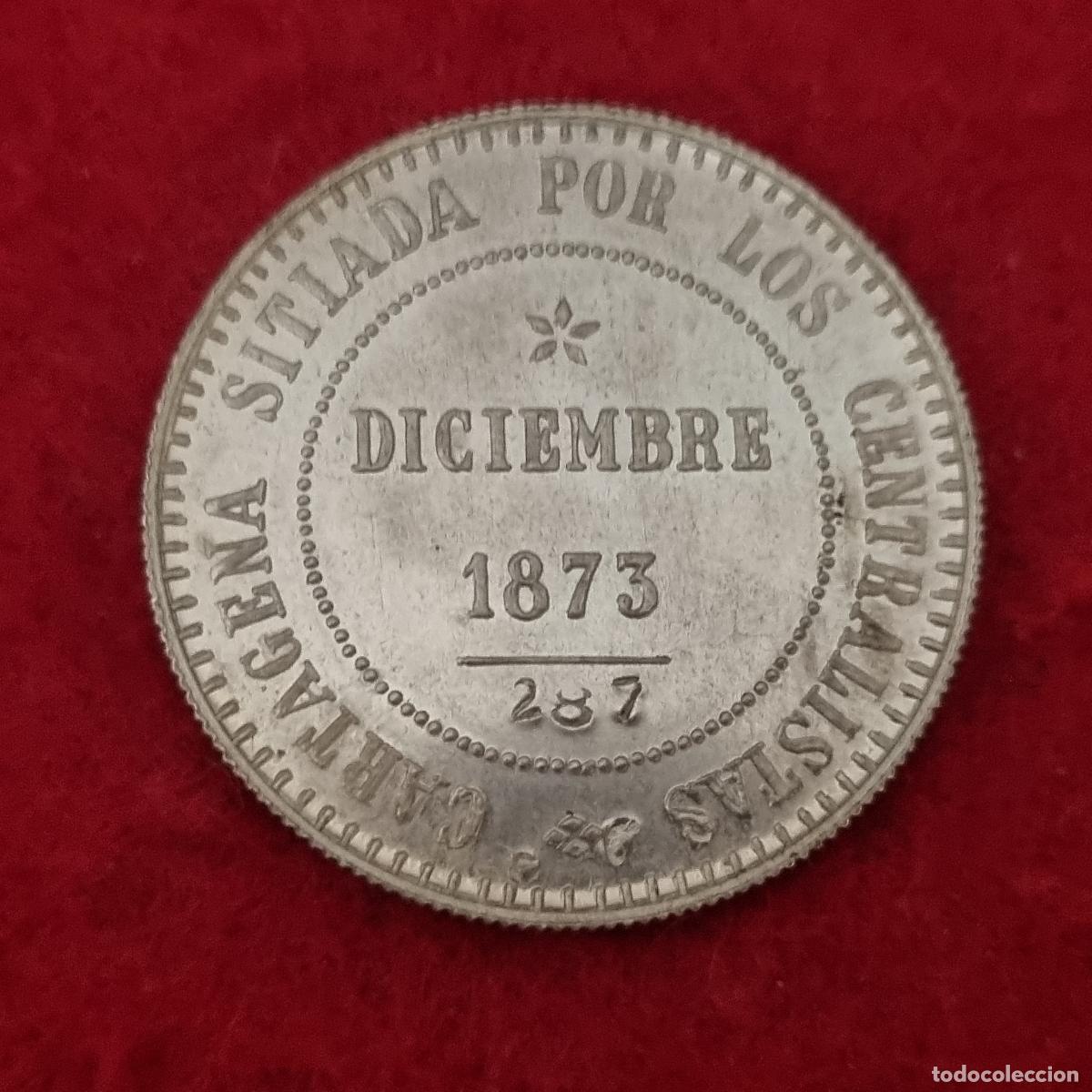 Coins of Spain: MONEDA PLATA REVOLUCION CANTONAL 2 PESETAS CENTENRIO 1873 N&ordm; 287 CONMEMORATIVA EBC ORIGINAL M1363