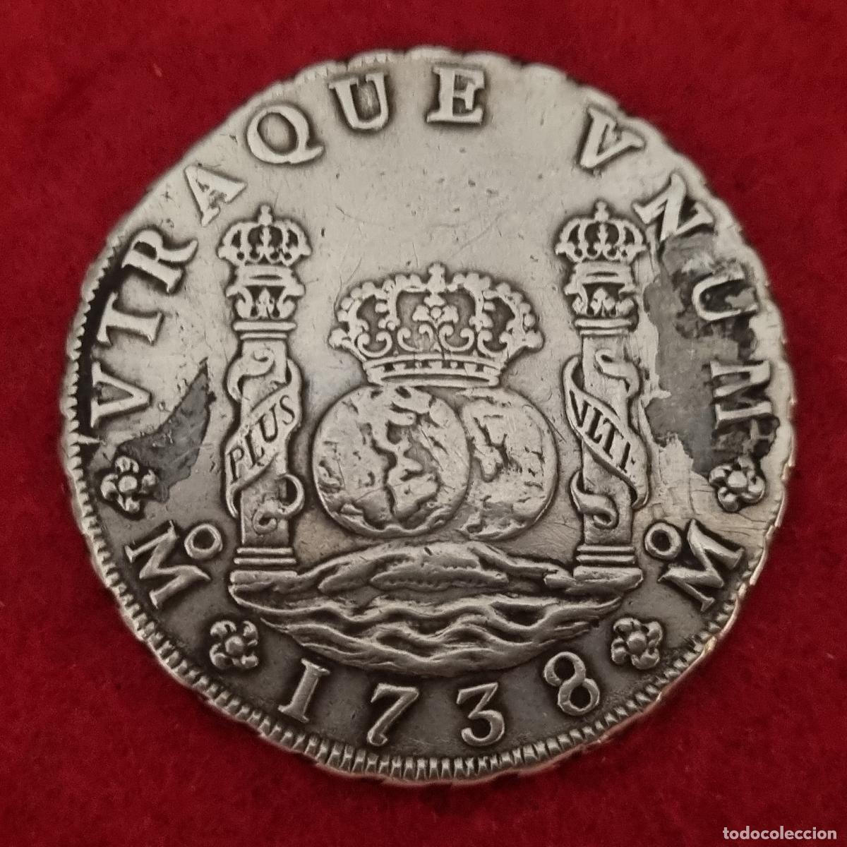Moedas de Espanha: MONEDA PLATA COLUMNARIO FELIPE V 8 REALES 1738 MEXICO MBC ORIGINAL M1365