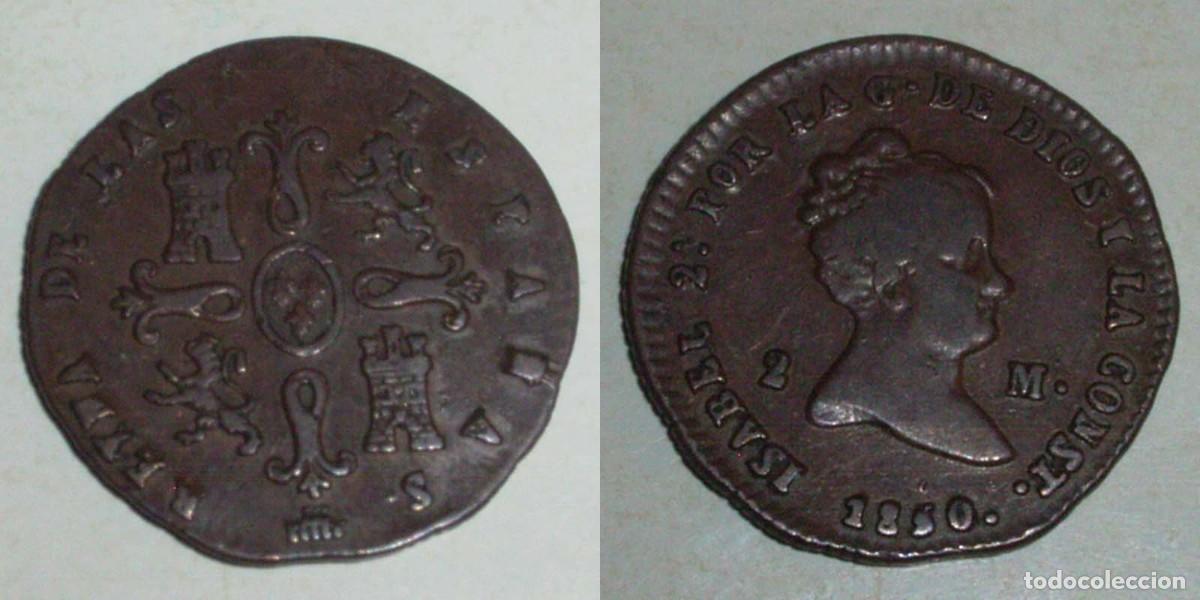 Monedas de Espa&ntilde;a: 2 Maravedis 1850 Segovia CU MBC+ RARA 59,00