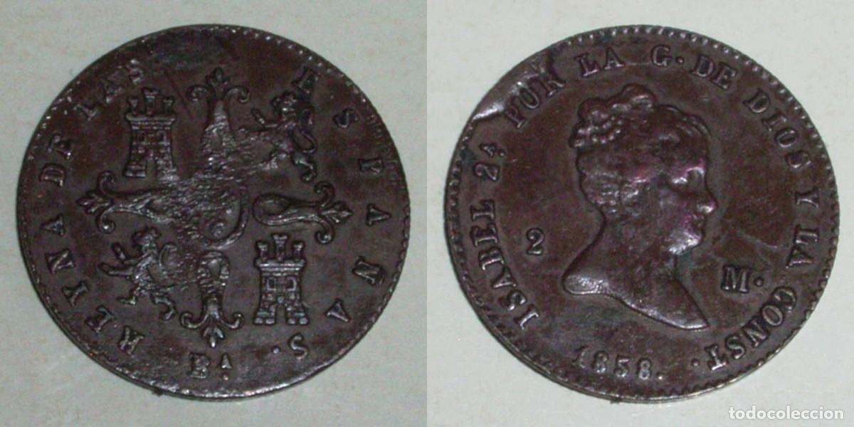 Monedas de Espa&ntilde;a: 2 Maravedis 1858 Barcelona CU MBC+ ESCASA 45,00