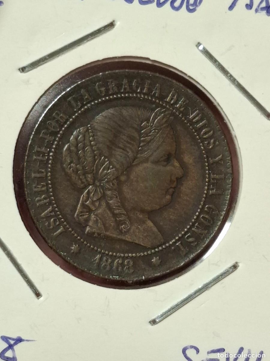 Coins of Spain: MONEDA DE 2 1/2 C&Eacute;NTIMOS DE ESCUDO DE ISABEL II DE 1868 DE SEVILLA