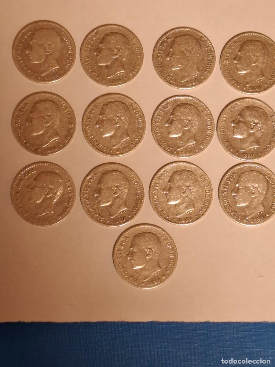 Coins of Spain: LOTE DE 13 MONEDAS DE 50 C&Eacute;NTIMOS DE PLATA DE ALFONSO XII (ARRAS)