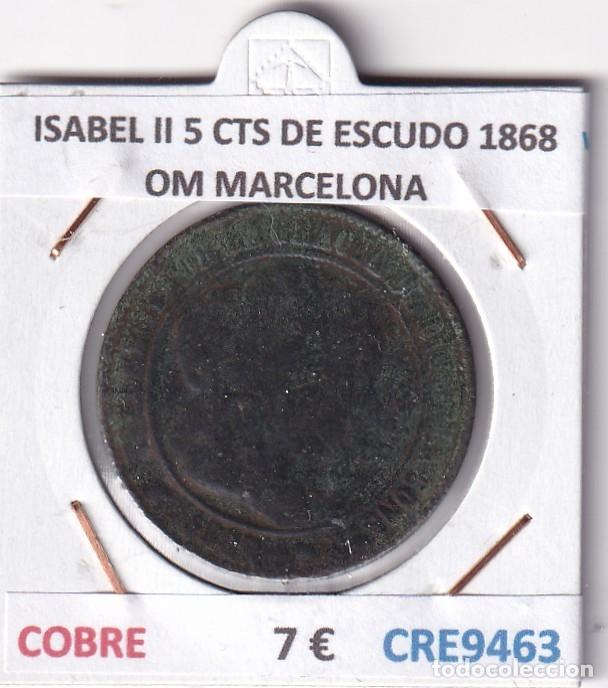 Monedas de Espa&ntilde;a: CRE9463 MONEDA ESPA&Ntilde;A ISABEL II 5 CENTIMOS DE ESCUDO 1868 OM BARCELONA