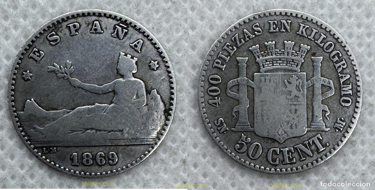 Monedas de Espa&ntilde;a: 5483 ESPA&Ntilde;A 1869 50 CENTIMOS Gobierno Provisional 1869 6-9 SN M
