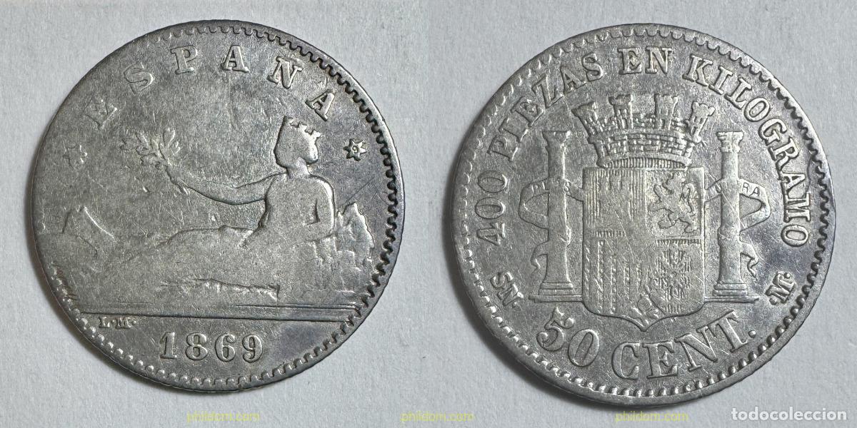 Monedas de Espa&ntilde;a: 5310 ESPA&Ntilde;A 1869 50 CENTIMOS Gobierno Provisional 1869 6-9 SN M