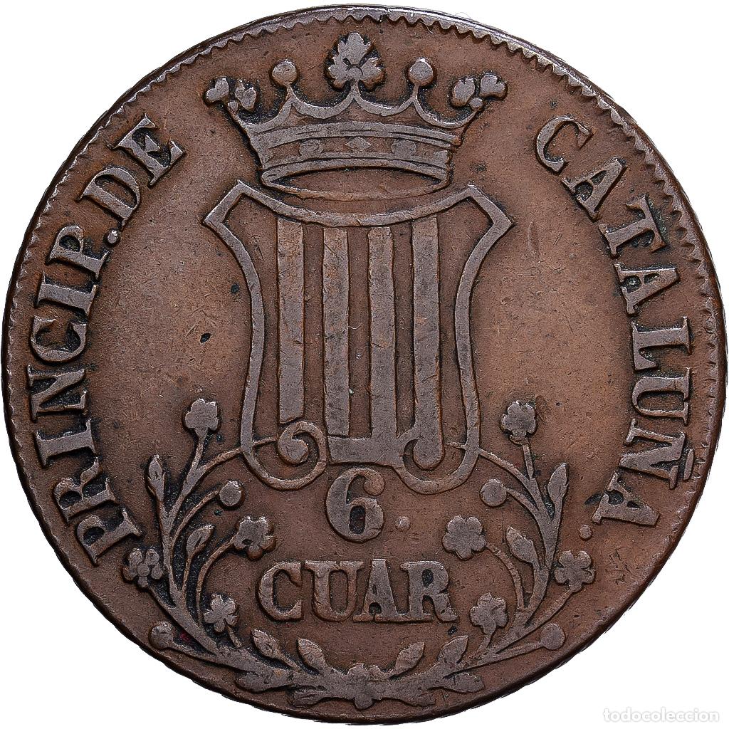 Monedas de Espa&ntilde;a: [#1214537] Espa&ntilde;a, CATALONIA, Isabel II, 6 Quartos, 1838, Barcelone, Cobre, MBC+, KM:128