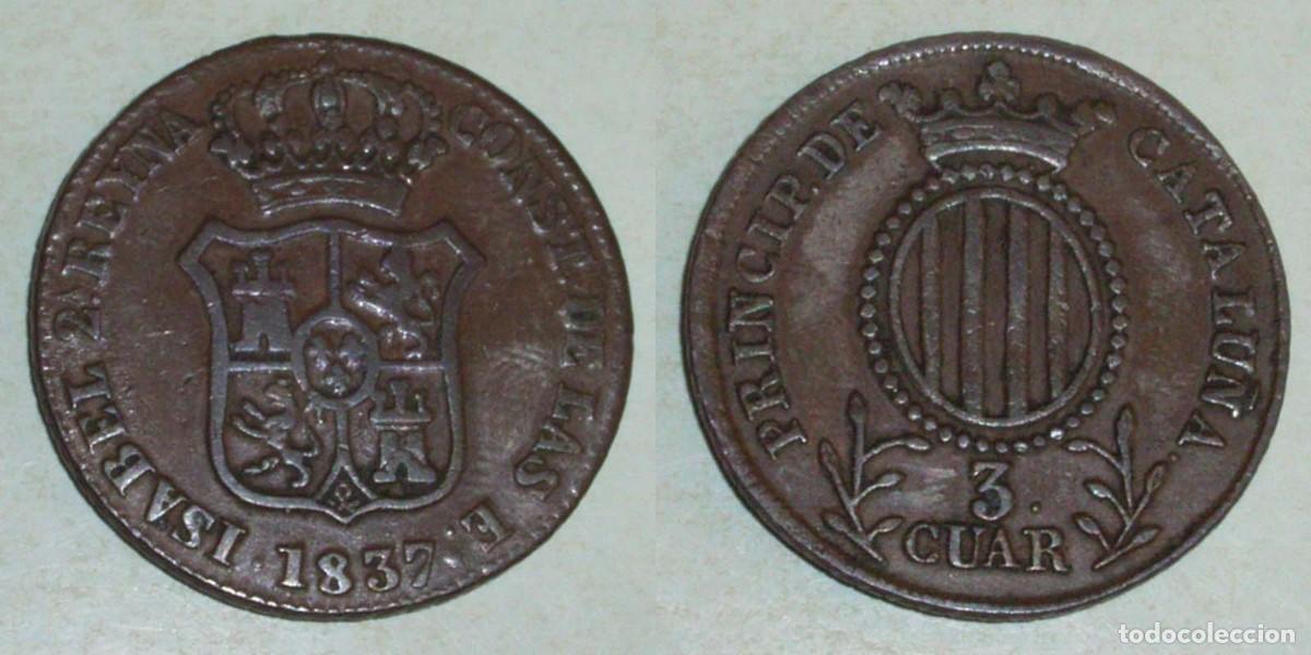 Monedas de Espa&ntilde;a: 3 Cuartos 1836 Catalu&ntilde;a