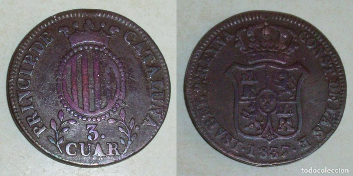 Monedas de Espa&ntilde;a: 3 Cuartos 1837 Catalu&ntilde;a