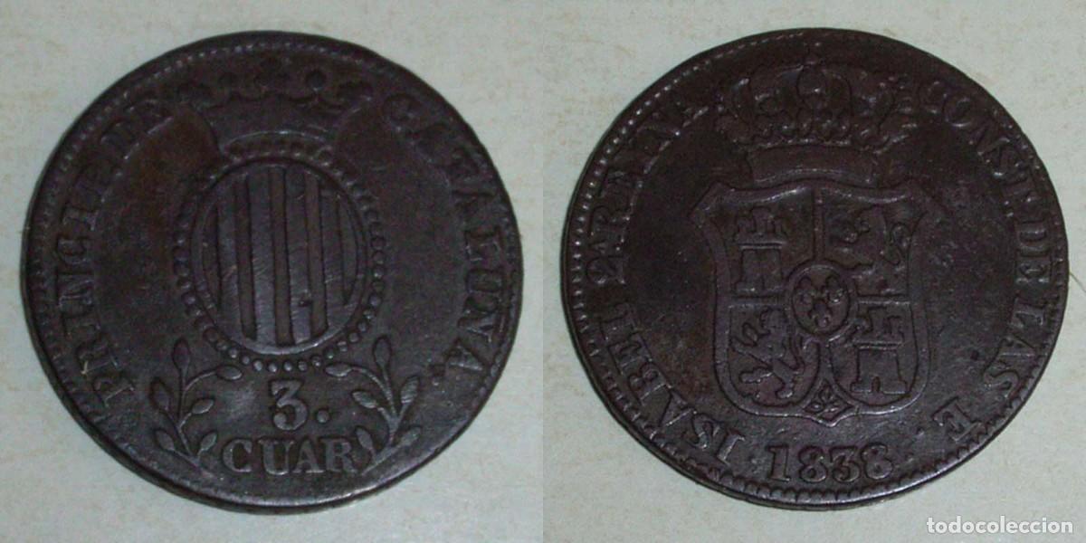Monedas de Espa&ntilde;a: 3 Cuartos 1838 Catalu&ntilde;a
