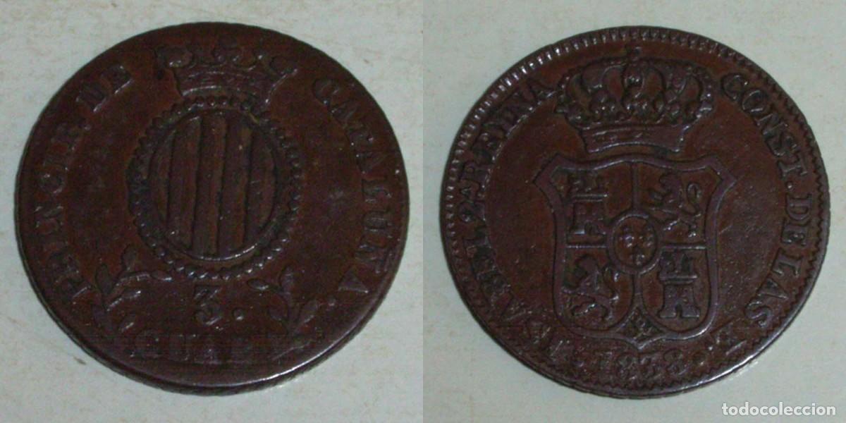 Monedas de Espa&ntilde;a: 3 Cuartos 1838 Catalu&ntilde;a