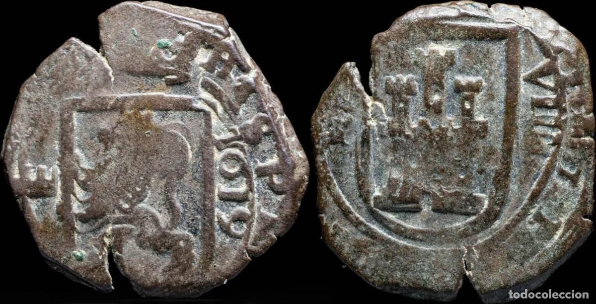 Moedas de Espanha: 1619, 8 Maraved&iacute;s Philips III, Segovia Mint (inverted aqueduct) - 20 mm / 5.48 g