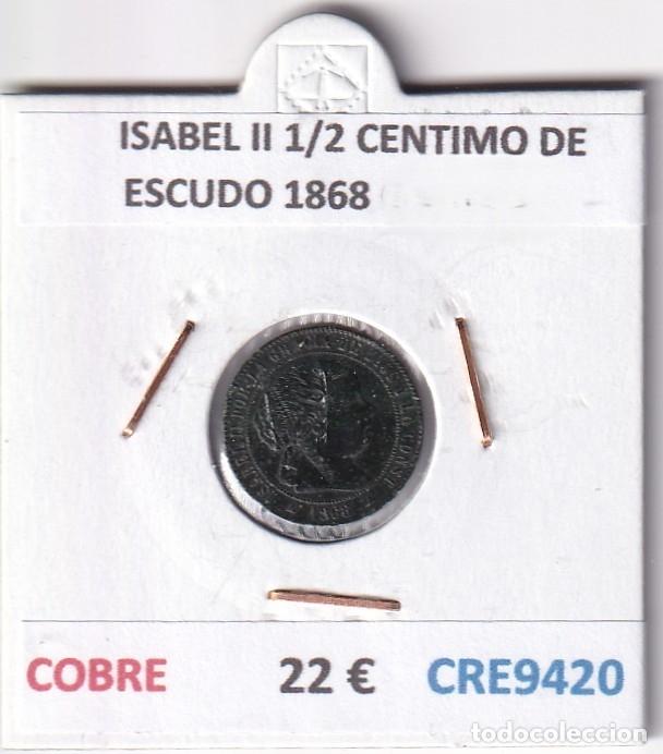 Monedas de Espa&ntilde;a: CRE9420 MONEDA ESPA&Ntilde;A ISABEL II 1/2 CENTIMO DE ESCUDO 1868 SEGOVIA