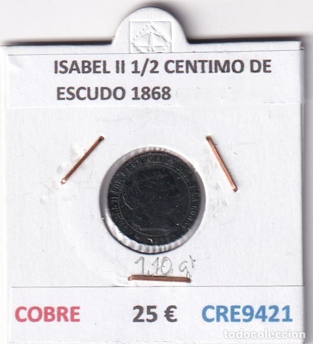 Monedas de Espa&ntilde;a: CRE9421 MONEDA ESPA&Ntilde;A ISABEL II 1/2 CENTIMO DE ESCUDO 1868 SEGOVIA