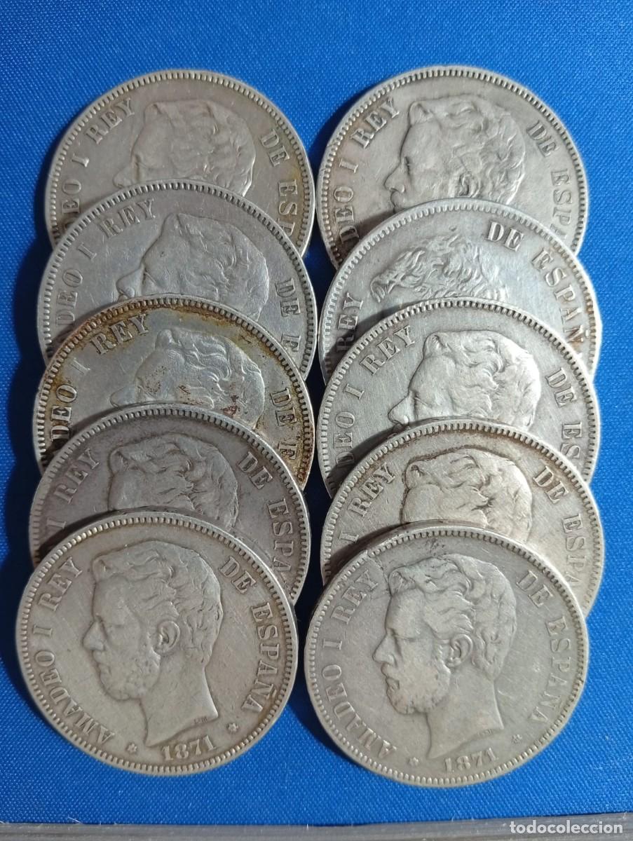 Monedas de Espa&ntilde;a: 10 monedas de plata de 5 ptas ( duros ) Amadeo I, 1871