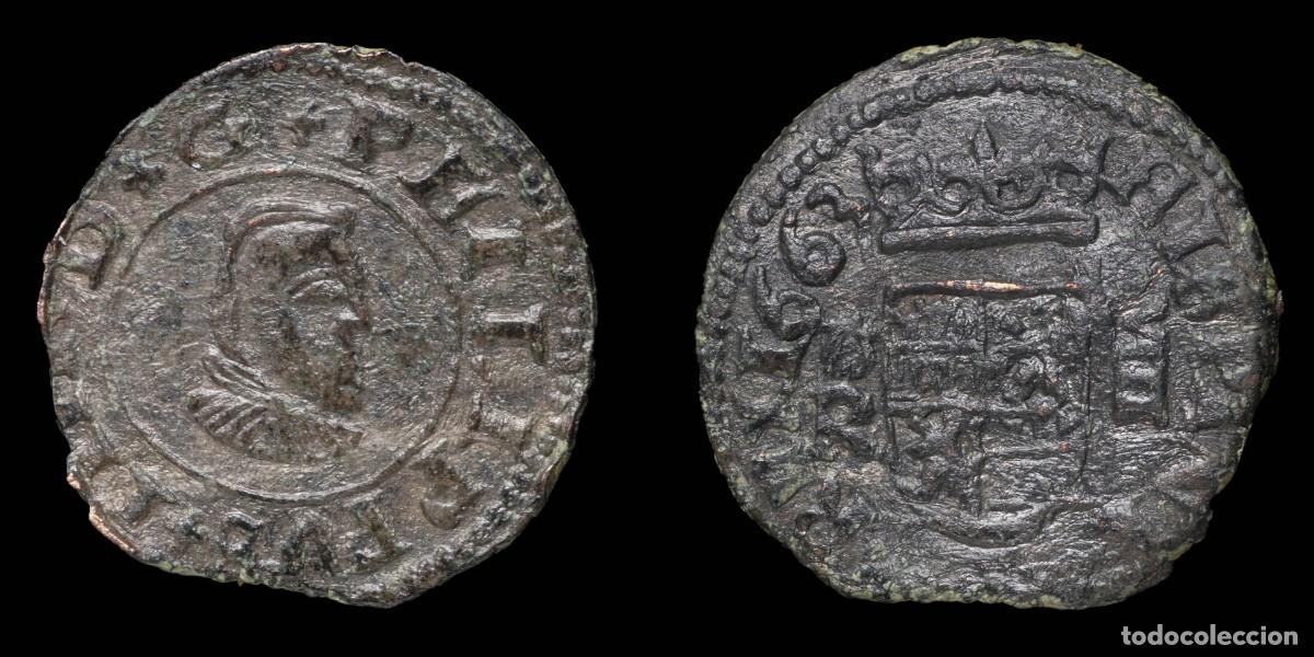 Coins of Spain: 1663, 8 Maravedis Philips IV, Coru&ntilde;a Mint - 21 mm / 2,46 gr.