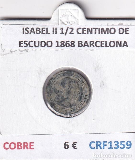 Monedas de Espa&ntilde;a: CRF1359 MONEDA ESPA&Ntilde;A ISABEL II 1/2 CENTIMO DE ESCUDO 1868 BARCELONA COBRE