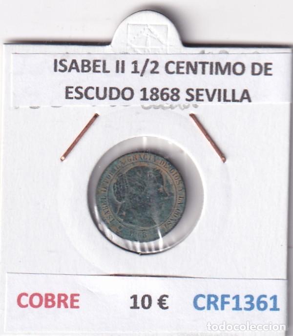 Monedas de Espa&ntilde;a: CRF1361 MONEDA ESPA&Ntilde;A ISABEL II 1/2 CENTIMO DE ESCUDO 1868 SEVILLA COBRE