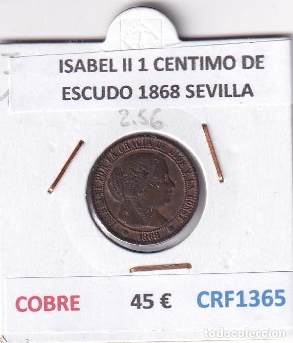 Coins of Spain: CRF1365 MONEDA ESPA&Ntilde;A ISABEL II 1 CENTIMO DE ESCUDO 1868 SEVILLA COBRE