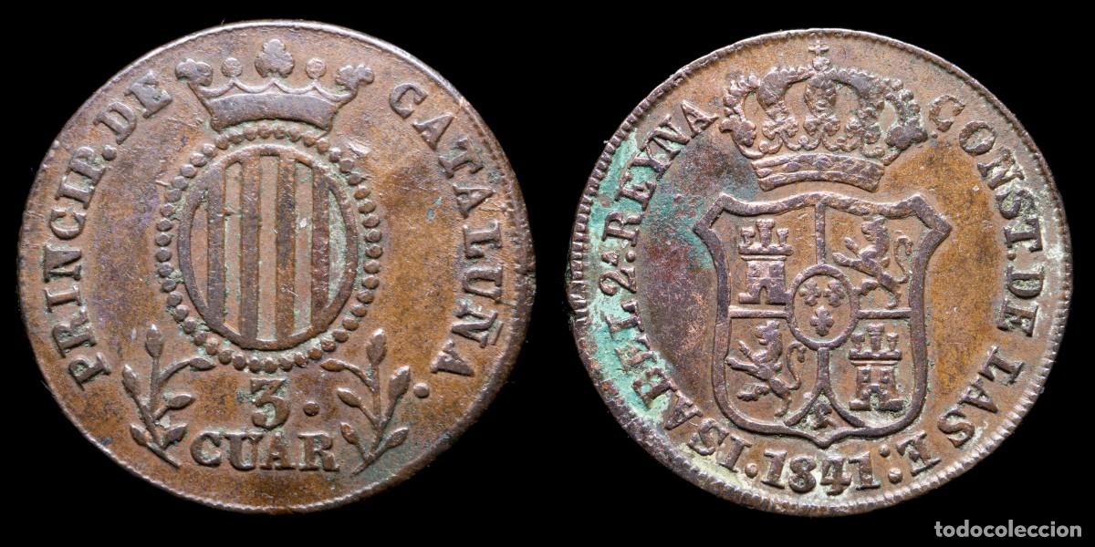 Monedas de Espa&ntilde;a: 1841, 3 Cuartos Isabella II, Principado de Catalu&ntilde;a Mint - 26 mm / 7,55 gr.