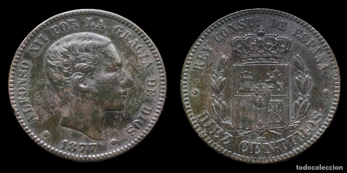 Monedas de Espa&ntilde;a: 1877, 10 Centimos Alfonso XII, Barcelona Mint - 30 mm / 9,92 gr.