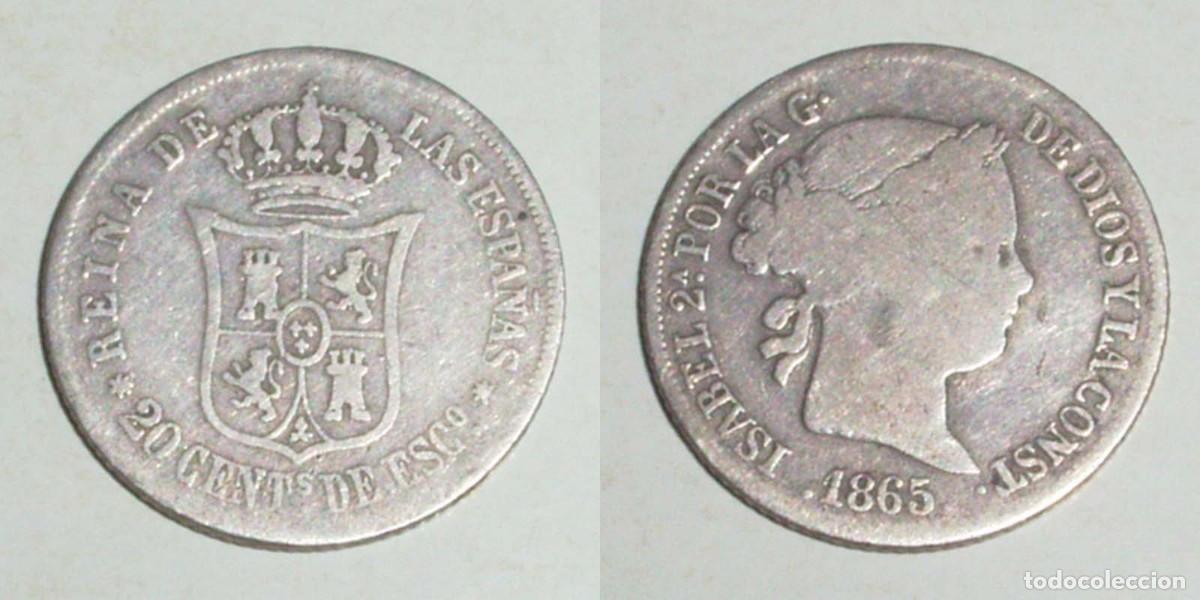 Monedas de Espa&ntilde;a: 20 Ctmos. Escudo 1865 Sevilla