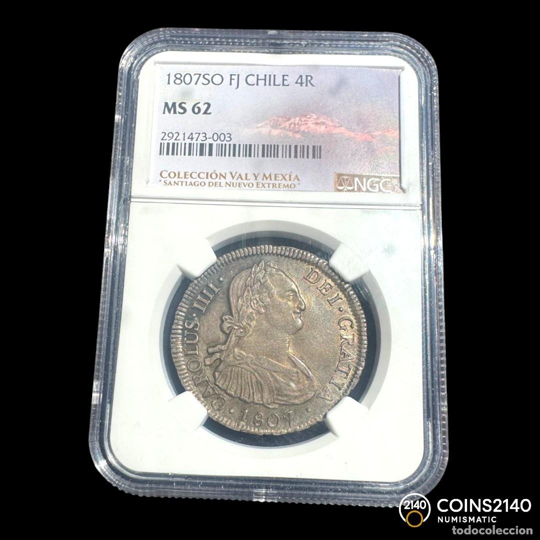 Monedas de Espa&ntilde;a: Carlos IV (1788-1808). 4 reales. 1807. Santiago. FJ. (AC-871). 13,50g. NGC MS62.