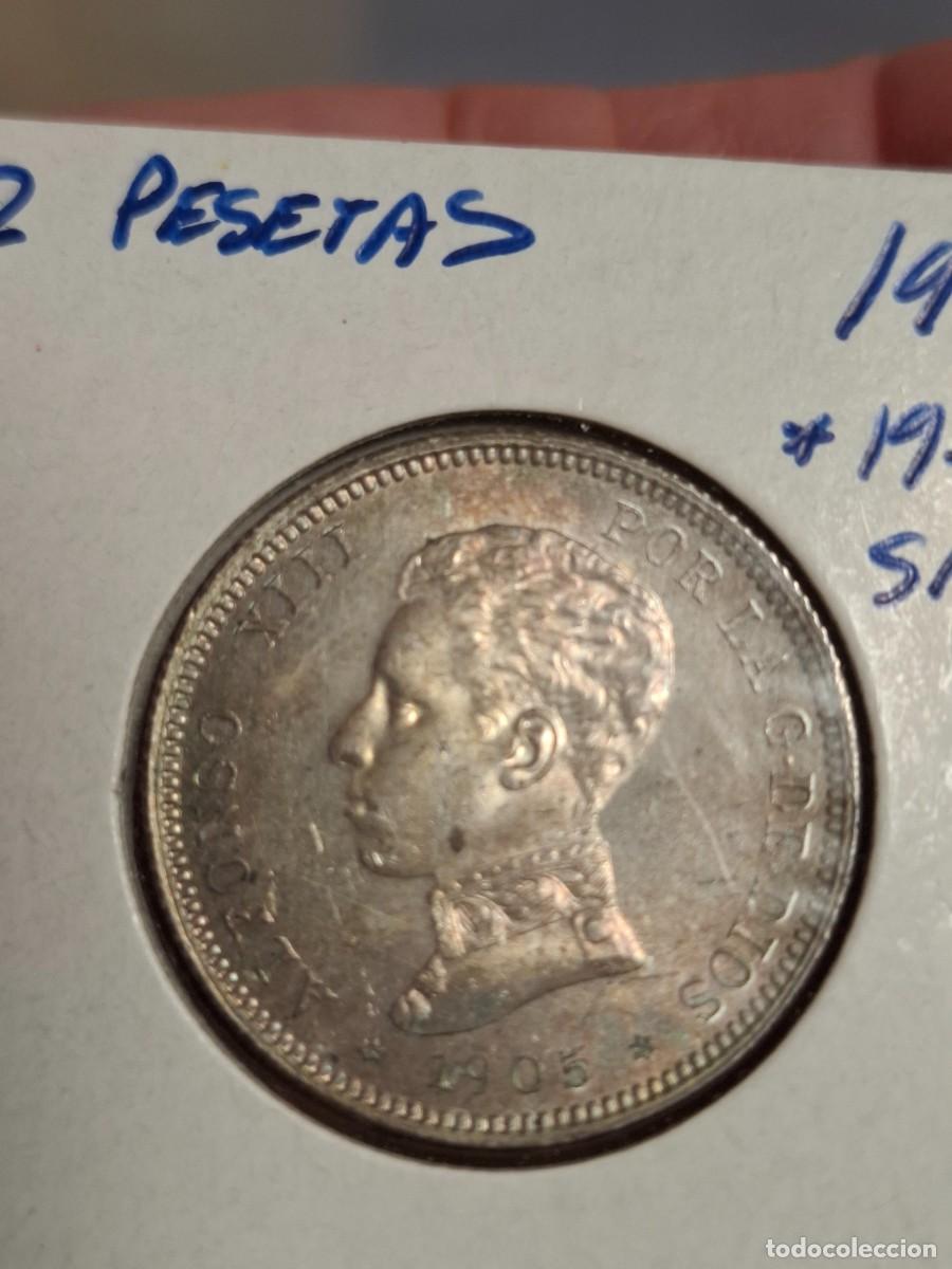 Monete da Spagna: MONEDA DE 2 PESETAS DE PLATA DE ALFONSO XIII DE 1905*19-05 SC