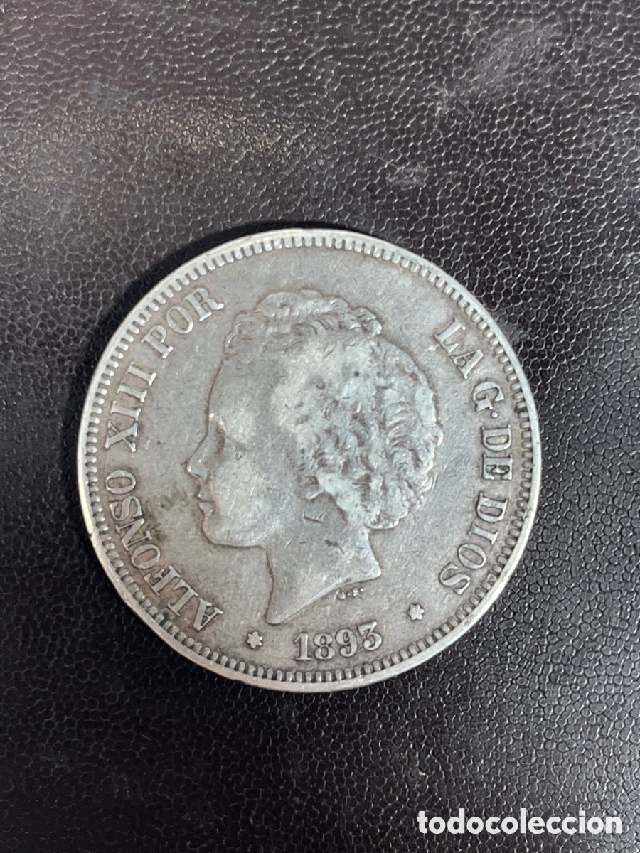 Monedas de Espa&ntilde;a: Moneda de Plata de 5 Pesetas de 1893 &ndash; Alfonso XIII &rdquo;Bucle&rdquo; / Rey Const. de Espa&ntilde;a