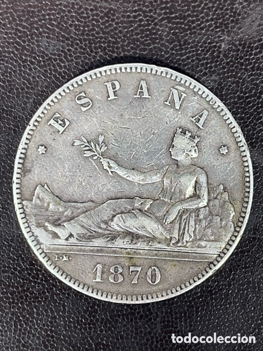 Monedas de Espa&ntilde;a: Antigua Moneda 5 Pesetas Plata 1870 &ndash; Escudo con Corona Mural &rdquo;El Duro&rdquo;