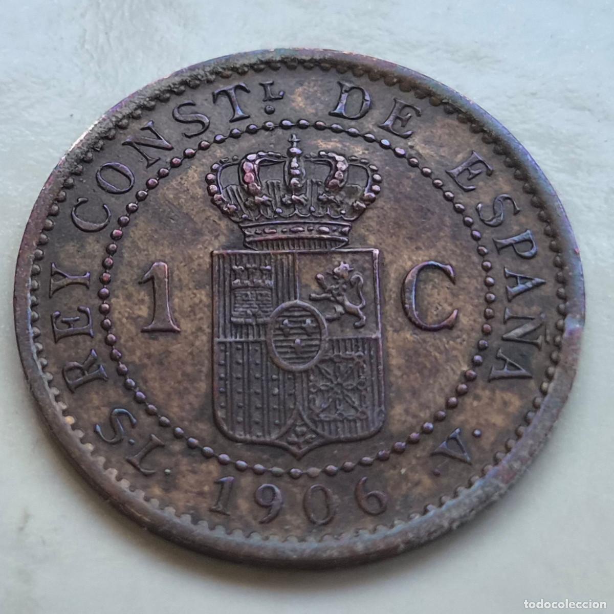 Monedas de Espa&ntilde;a: Alfonso XII 1 c&eacute;ntimo 1906 * 6 S.L.V. EBC - Foto 2