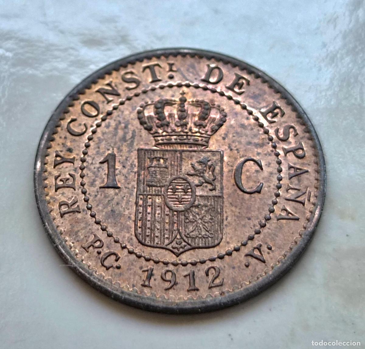 Monedas de Espa&ntilde;a: Alfonso XII 1 c&eacute;ntimo 1912 * 2 P.C.V. EBC+ - Foto 2