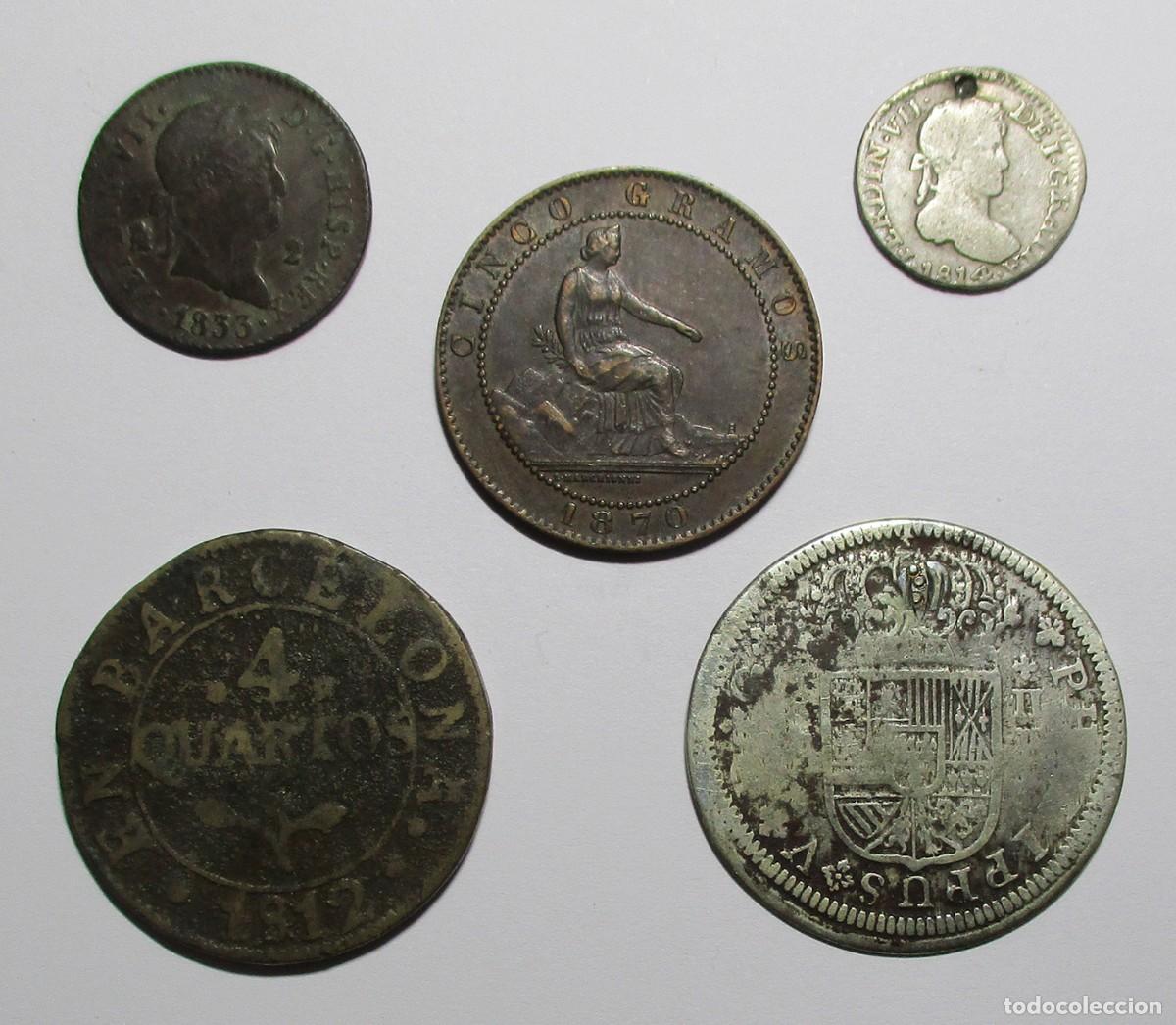 Monedas de Espa&ntilde;a: CONJUNTO DE 5 MONEDAS ESPA&Ntilde;OLAS ANTIGUAS EN PLATA Y COBRE. LOTE 5711