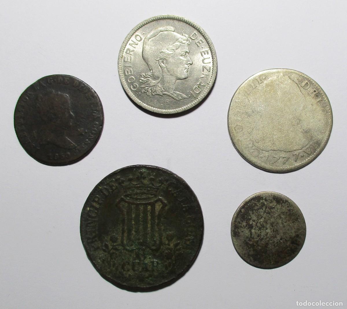 M&uuml;nzen von Spanien: CONJUNTO DE 5 MONEDAS ESPA&Ntilde;OLAS ANTIGUAS EN PLATA, NIQUEL Y COBRE. LOTE 5712