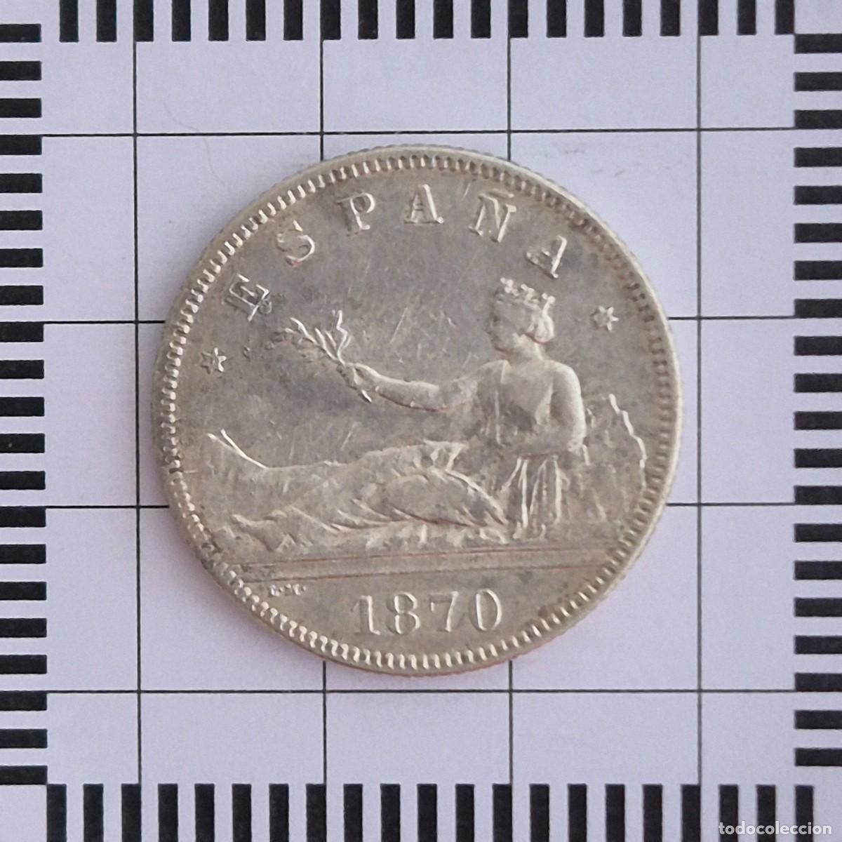 Moedas de Espanha: GOBIERNO PROVISIONAL, 2 PESETAS. 1870 *18-73, DEM. (KM#654).