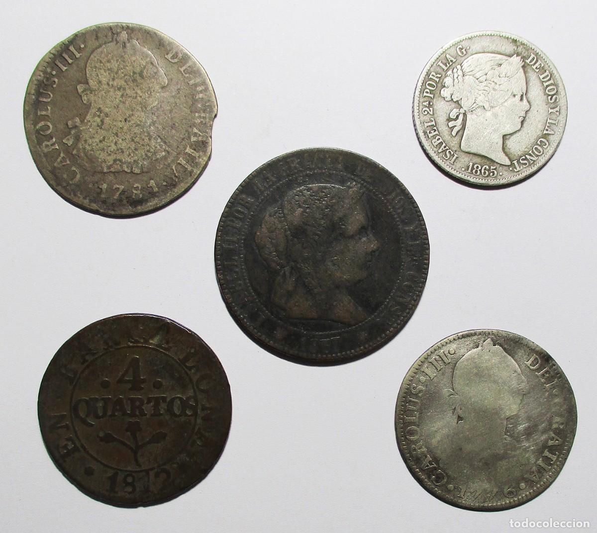 M&uuml;nzen von Spanien: CONJUNTO DE 5 MONEDAS ESPA&Ntilde;OLAS ANTIGUAS EN PLATA Y COBRE. LOTE 5714