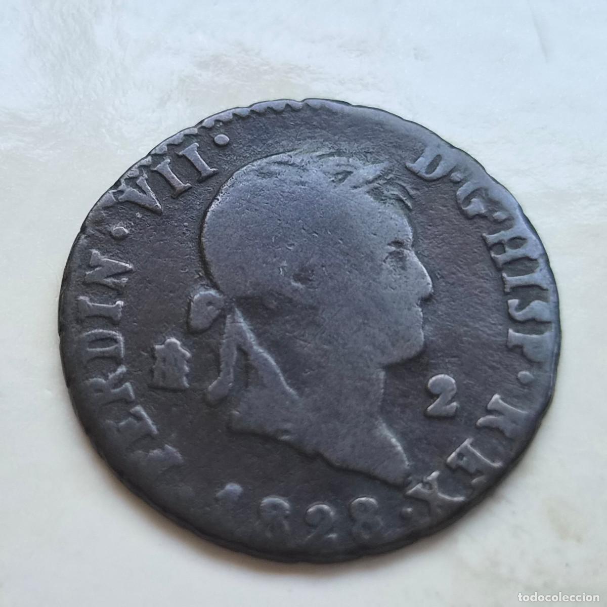 Moedas de Espanha: Fernando VII. Segovia 2 maravev&iacute;s 1828