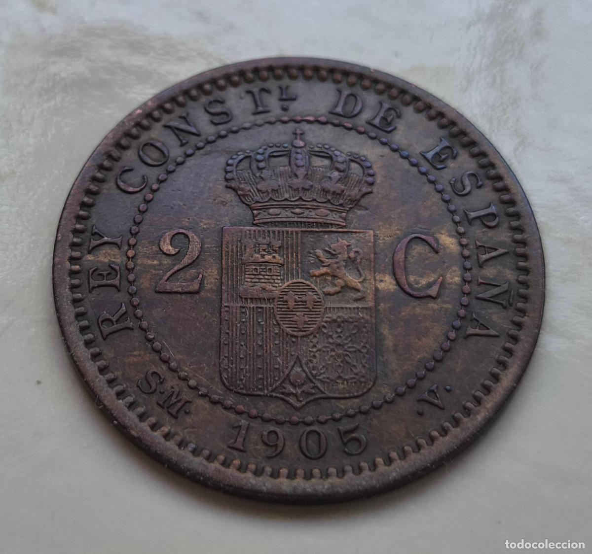 Monedas de Espa&ntilde;a: Alfonso XII 2 c&eacute;ntimos 1905 * 05 S.M.V. MBC - Foto 2