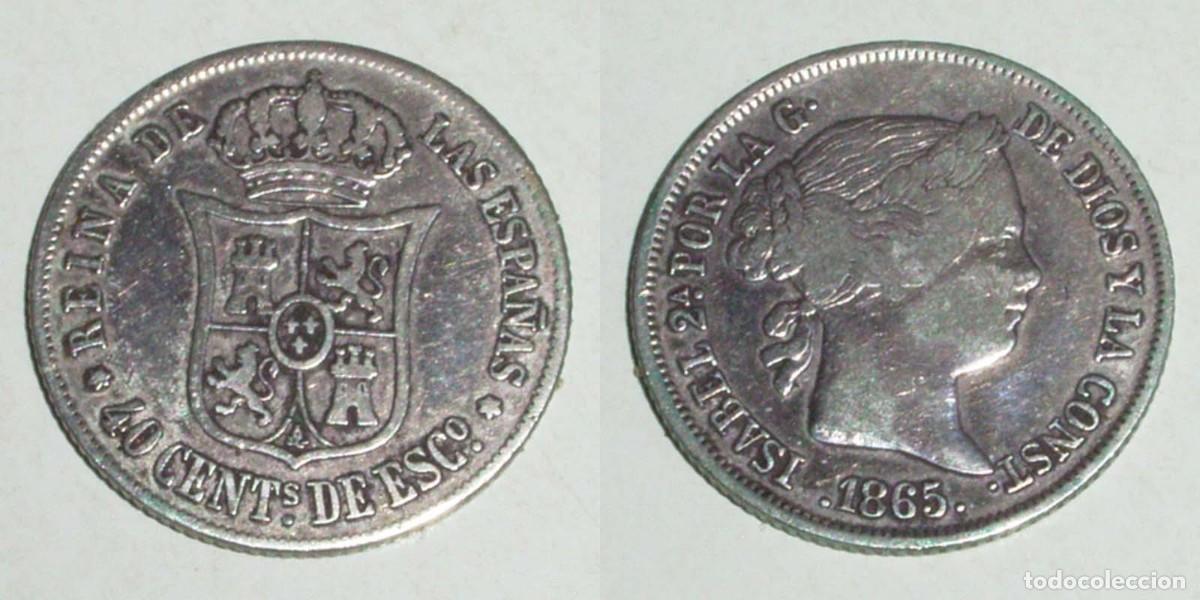 Monedas de Espa&ntilde;a: 40 Ctmos. Escudo 1865 Madrid AG MBC 18,00