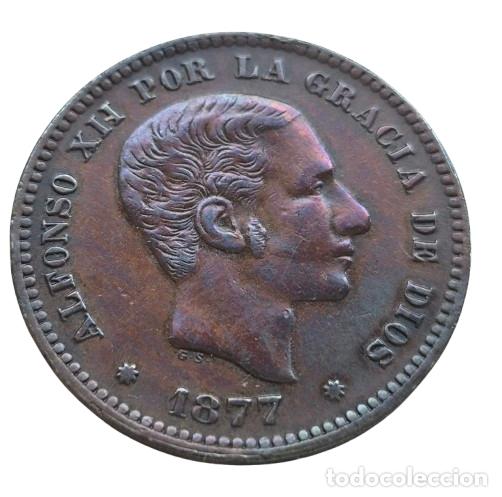 Monedas de Espa&ntilde;a: Alfonso XII Barcelona OM 5 c&eacute;ntimos 1877. Muy bonito