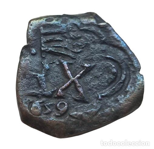 Monedas de Espa&ntilde;a: Felipe IV Resello 4 maraved&iacute;s 1659 Segovia. Acueducto bajo monagrama
