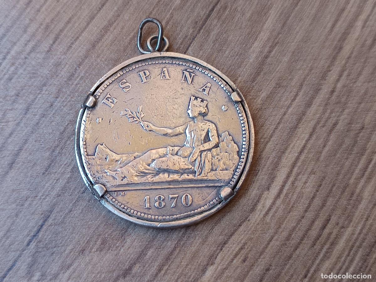 M&uuml;nzen von Spanien: Moneda plata 5 pesetas 1870 engarzada para colgante