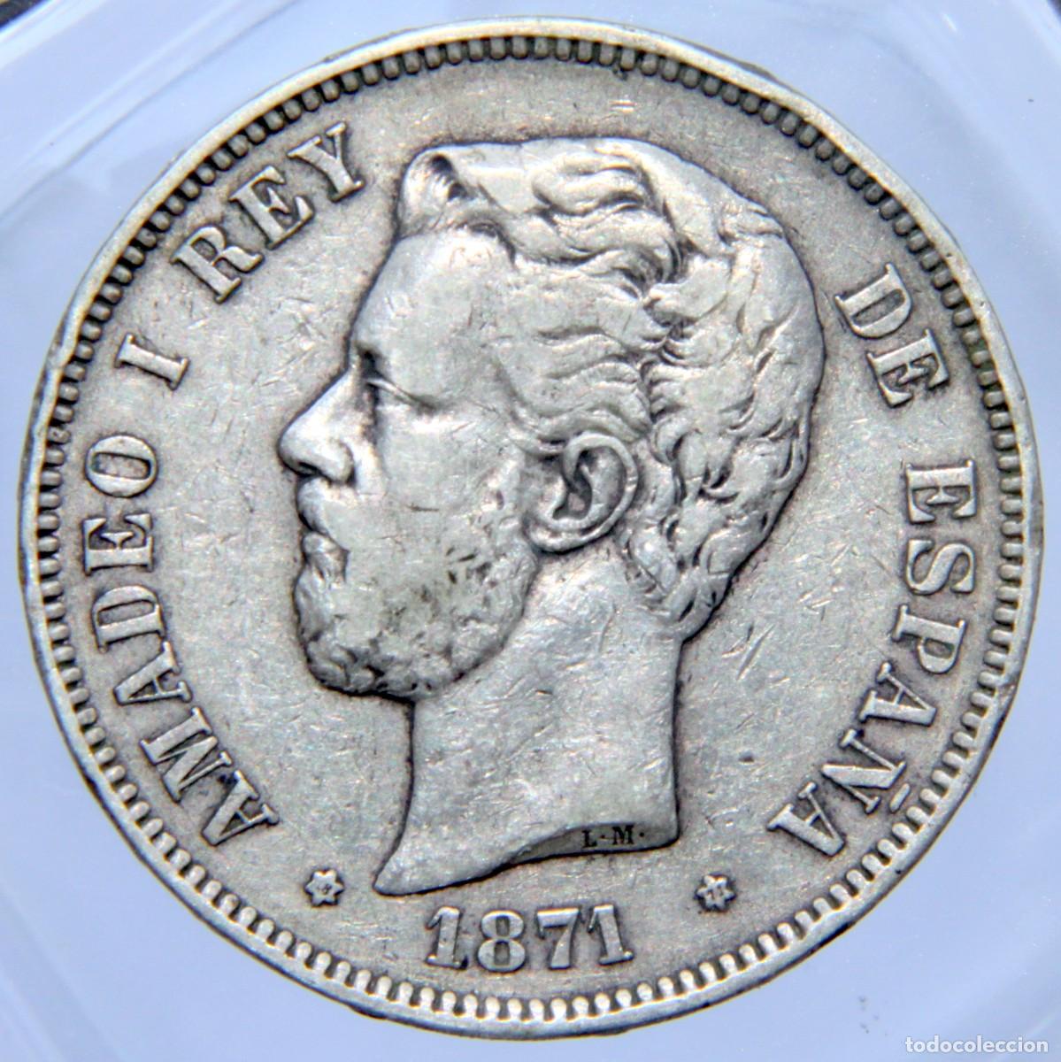 Monedas de Espa&ntilde;a: Am034 ESPA&Ntilde;A AMADEO I 5 PESETAS 1871 *18/71 - PLATA