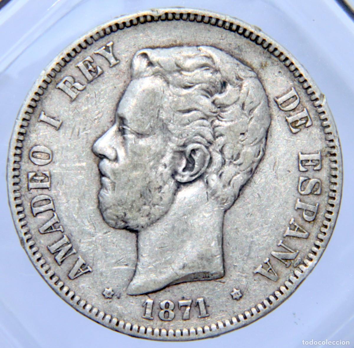Monedas de Espa&ntilde;a: Am035 ESPA&Ntilde;A AMADEO I 5 PESETAS 1871 *18/74 - PLATA