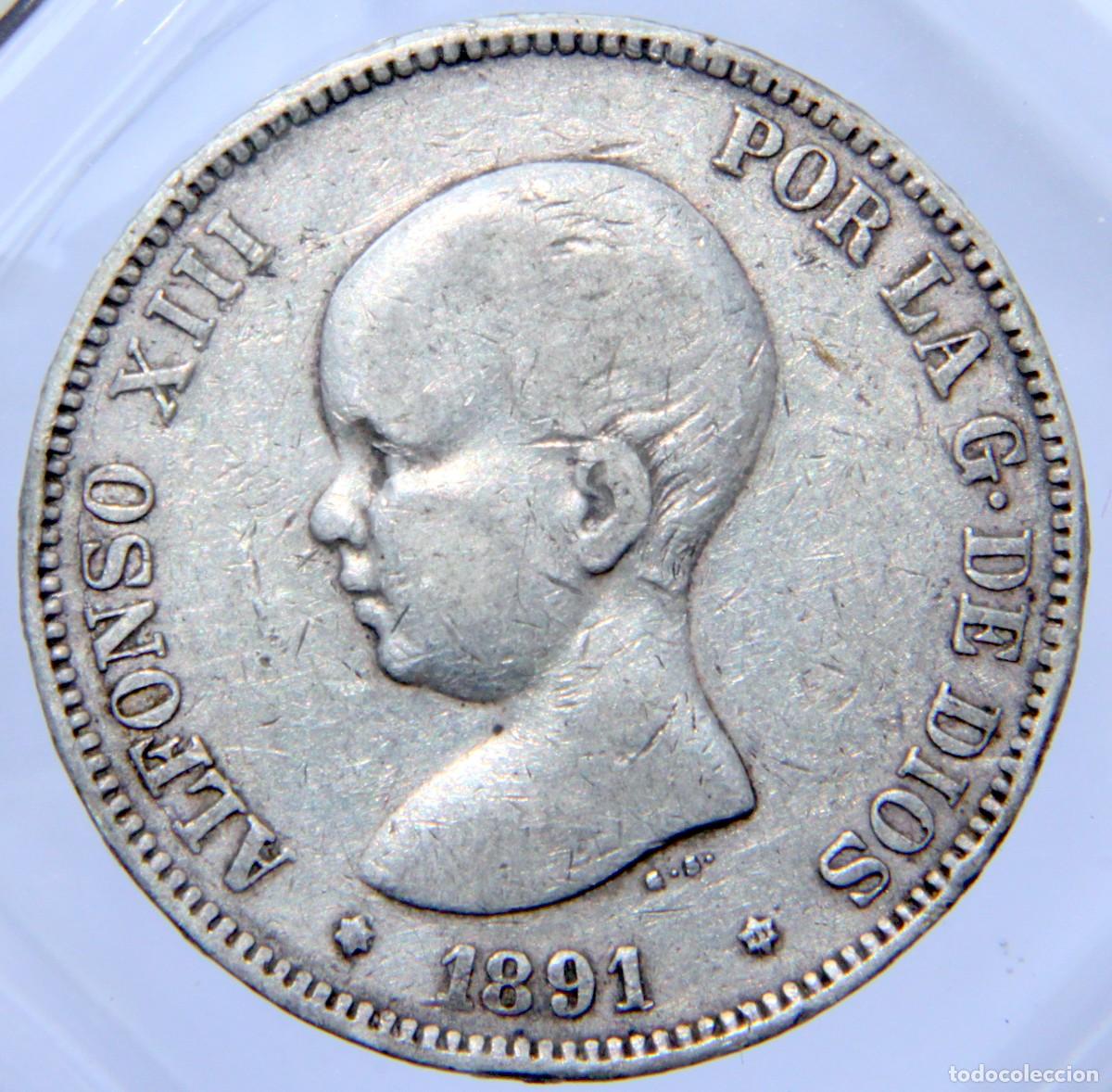 Monedas de Espa&ntilde;a: Am043 ESPA&Ntilde;A ALFONSO XIII 5 PESETAS 1891 *18/91 - PLATA