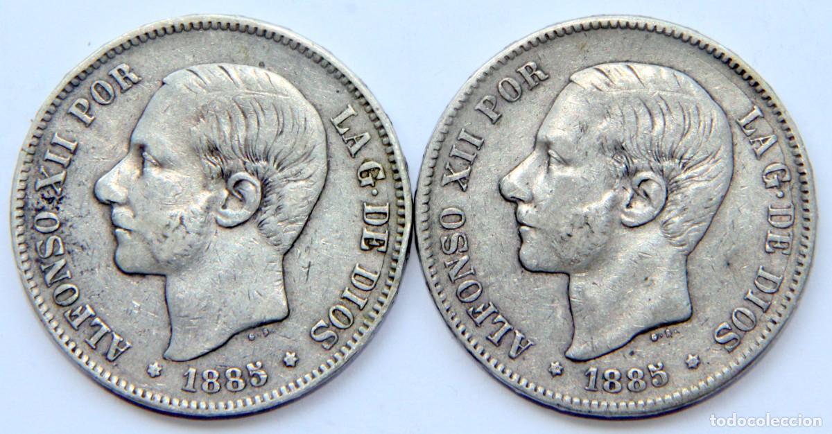 Monedas de Espa&ntilde;a: Am049 ESPA&Ntilde;A LOTE 2 MONEDAS ALFONSO XII 1885 5 PESETAS - PLATA
