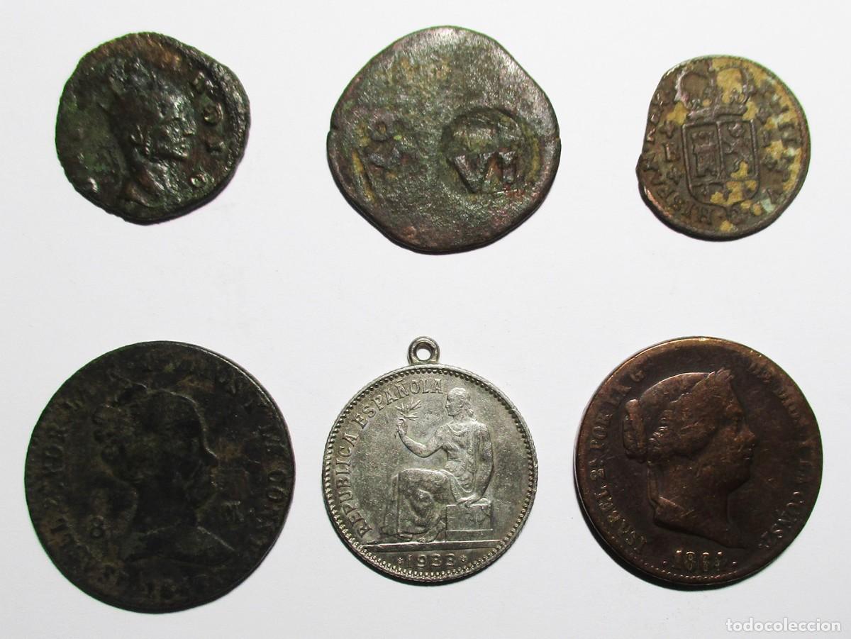 Monedas de Espa&ntilde;a: CONJUNTO DE 5 MONEDAS ESPA&Ntilde;OLAS ANTIGUAS EN PLATA Y COBRE Y 1 ROMANA EN BRONCE. LOTE 5715