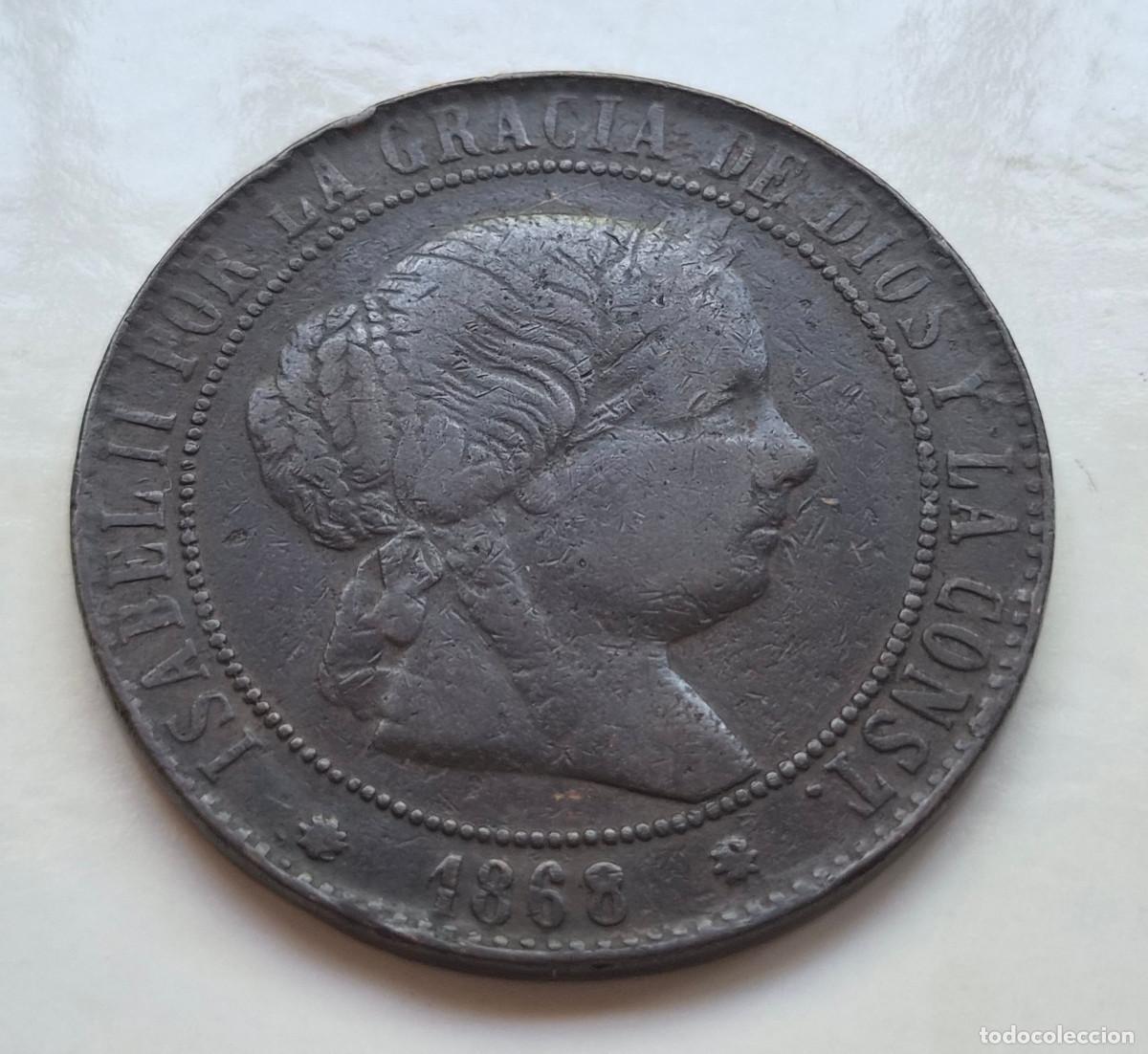 Monedas de Espa&ntilde;a: Isabel 2&ordf; Barcelona 5 c&eacute;ntimos de escudo 1868
