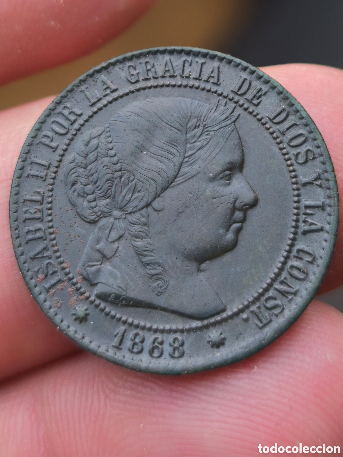 Monedas de Espa&ntilde;a: Isabel II 1868 2 c&eacute;ntimos y medio BARCELONA escudo